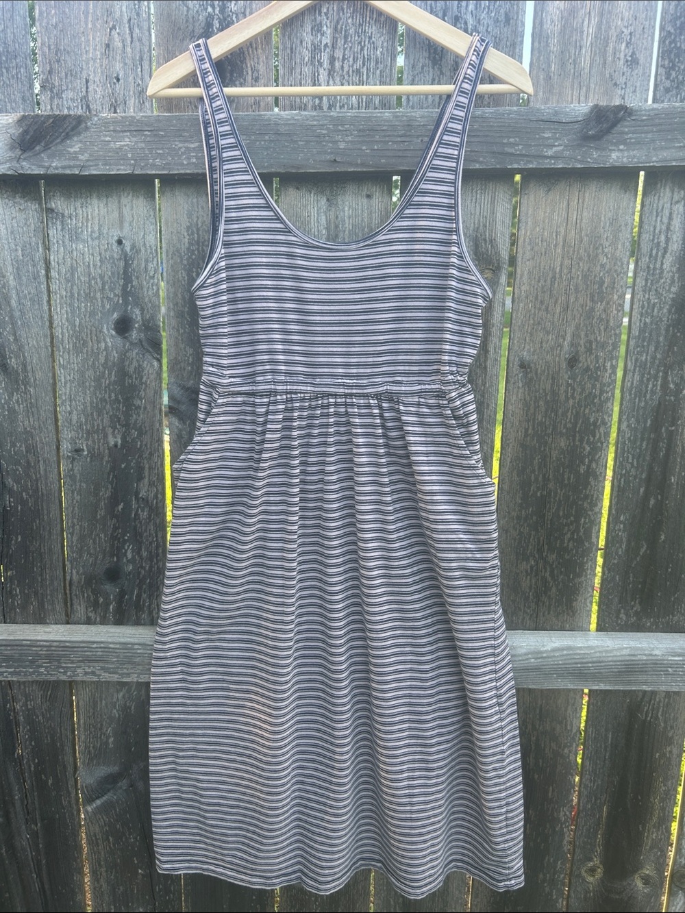 Known Supply Organic Cotton Striped Midi Tank Dress with Pockets Small